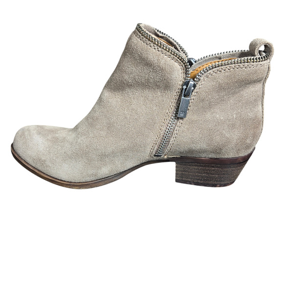Lucky Brand Bartalino Booties Womens 7 Tan Suede Leather Ankle Boots Zipper Boho - Picture 4 of 12